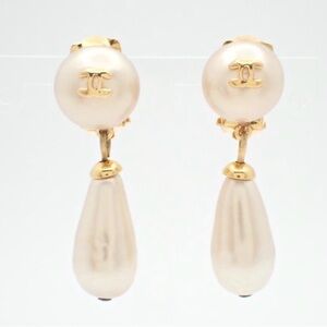 CHANEL Gold and Cream Pearl Drop Earrings1995